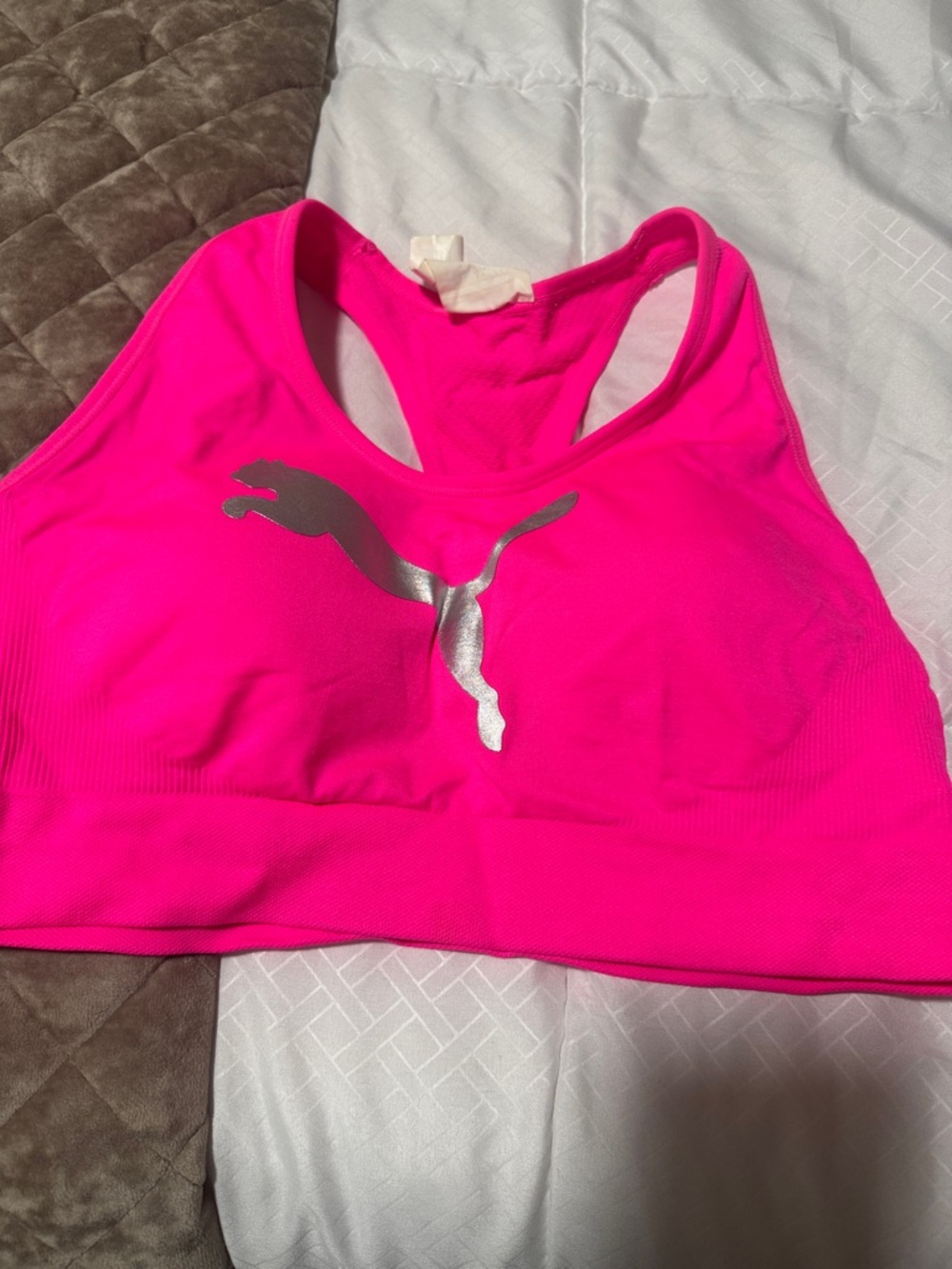 Puma Hot Pink Racerback Sports Bra with Silver Logo